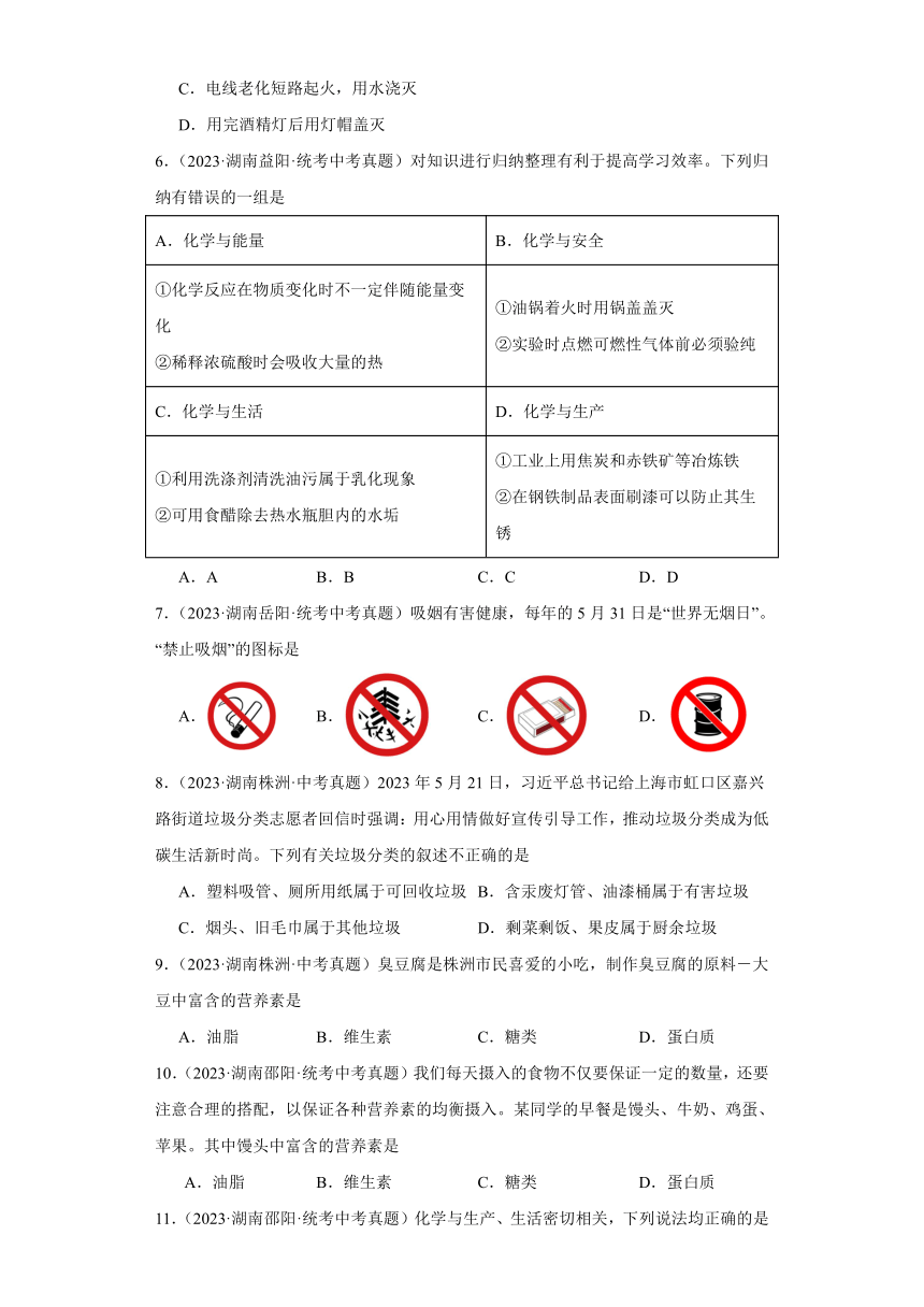 湖南省各市2023年中考化学真题分类分层汇编-17化学与生产、生活(含解析)