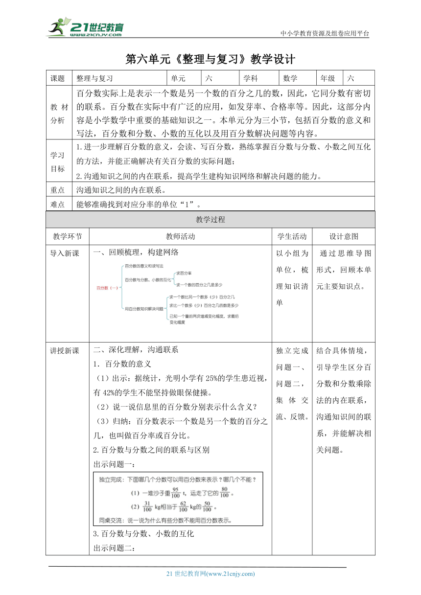 2023学年六上第六单元《整理与复习》教学设计