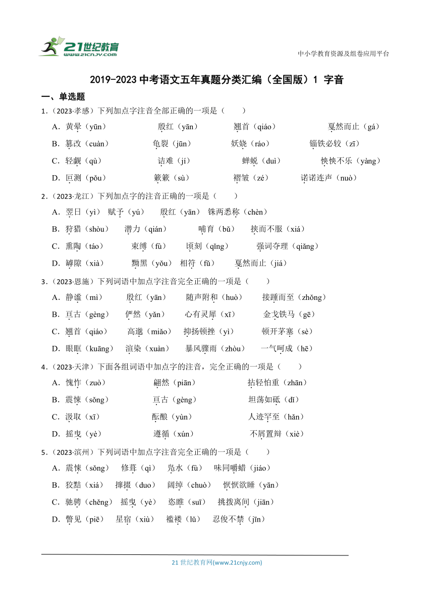 2019-2023中考语文五年真题分类汇编（全国版）1 字音(含解析)