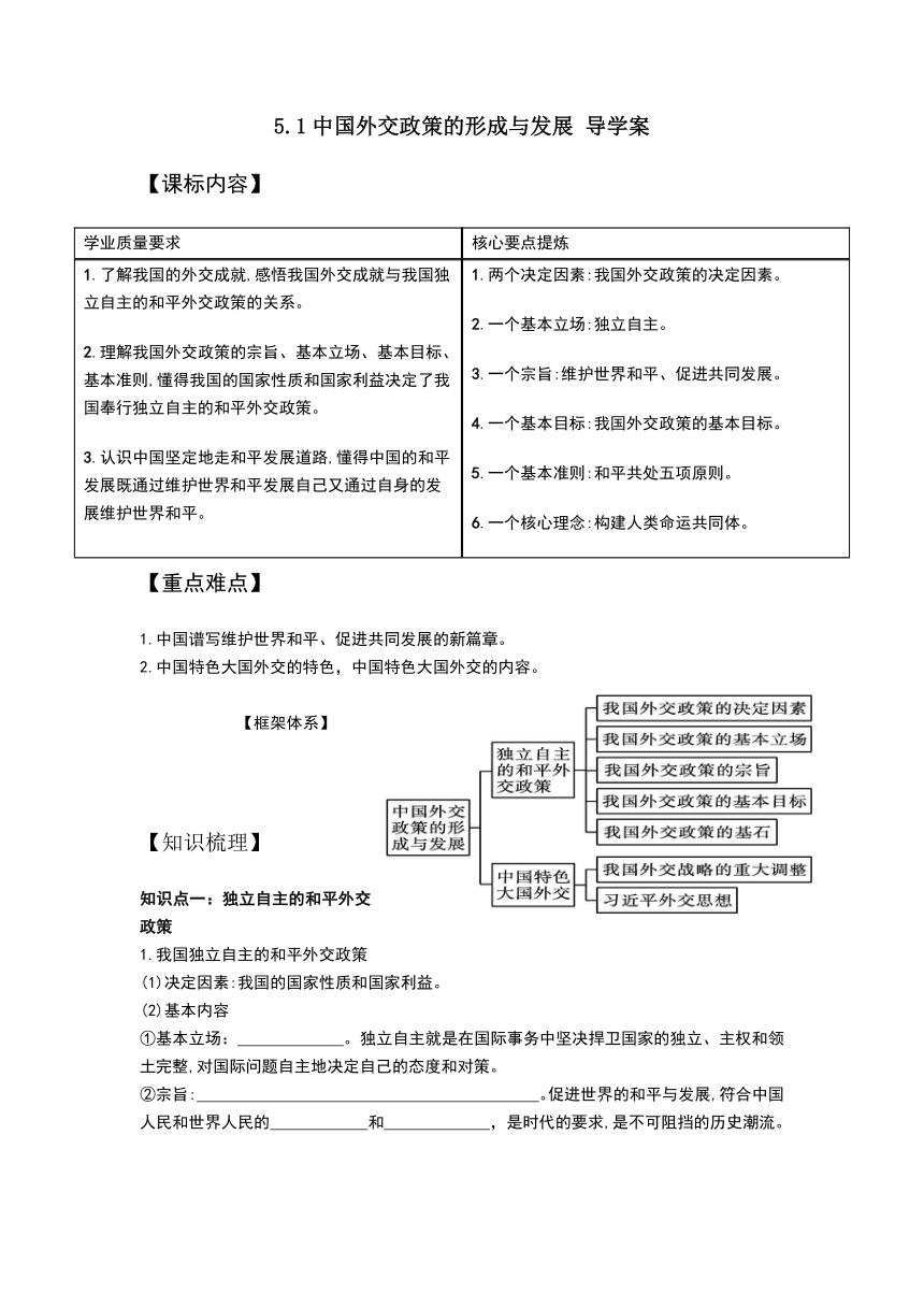 5.1 中国外交政策的形成与发展 导学案（含答案）高中政治人教统编版选择性必修一