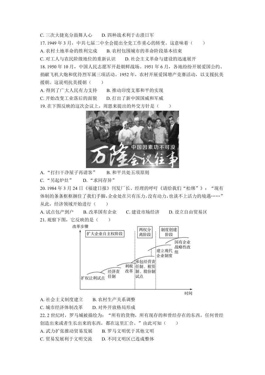 江苏省普通高中学业水平合格性考试模拟试卷（一）历史（含答案）