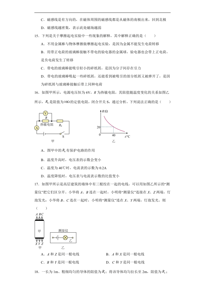 2024年中考科学一轮专题复习：电和磁（含解析）