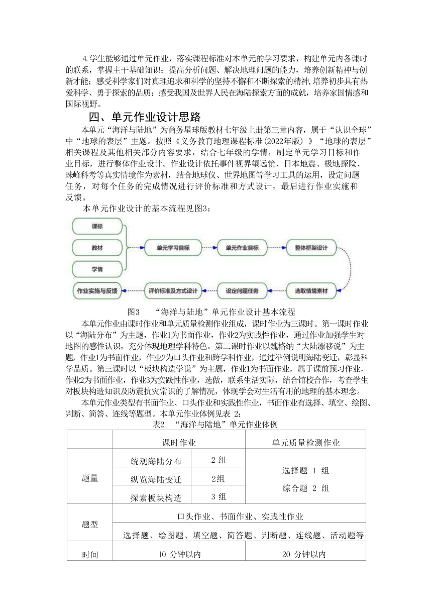 （2022课程标准）第三章 《海洋与陆地》共3课时单元作业设计 2023-2024学年七年级地理上册商务星球版