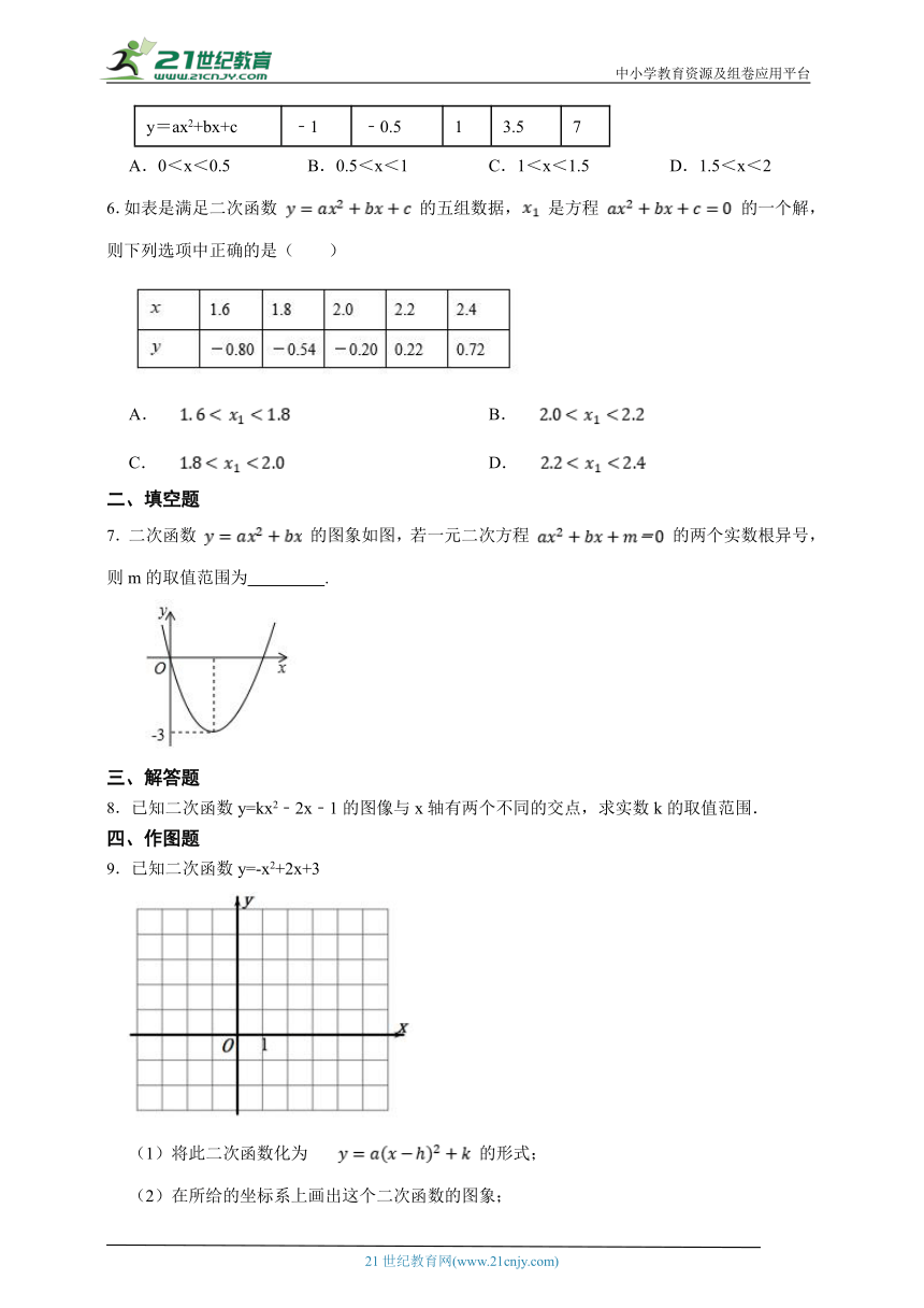 22.2 二次函数与一元二次方程一课一练（含解析）