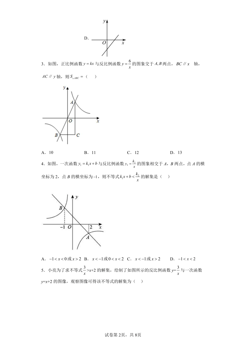 专题26.17反比例函数与一次函数专题 基础篇 专项练习（含解析）2023-2024学年九年级数学下册人教版专项讲练