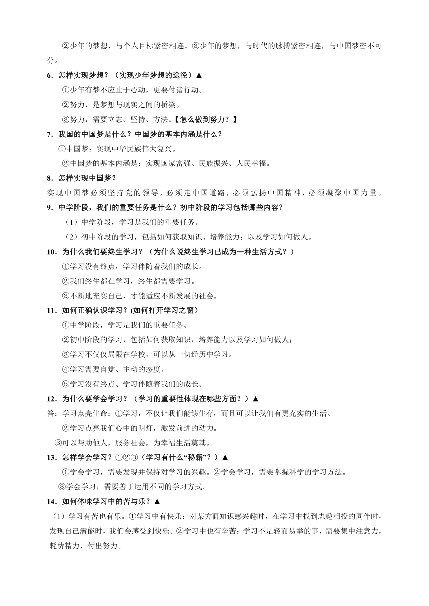 专题01 七年级上册高频考点题型-备战2024年中考道德与法治一轮复习知识清单（全国通用）