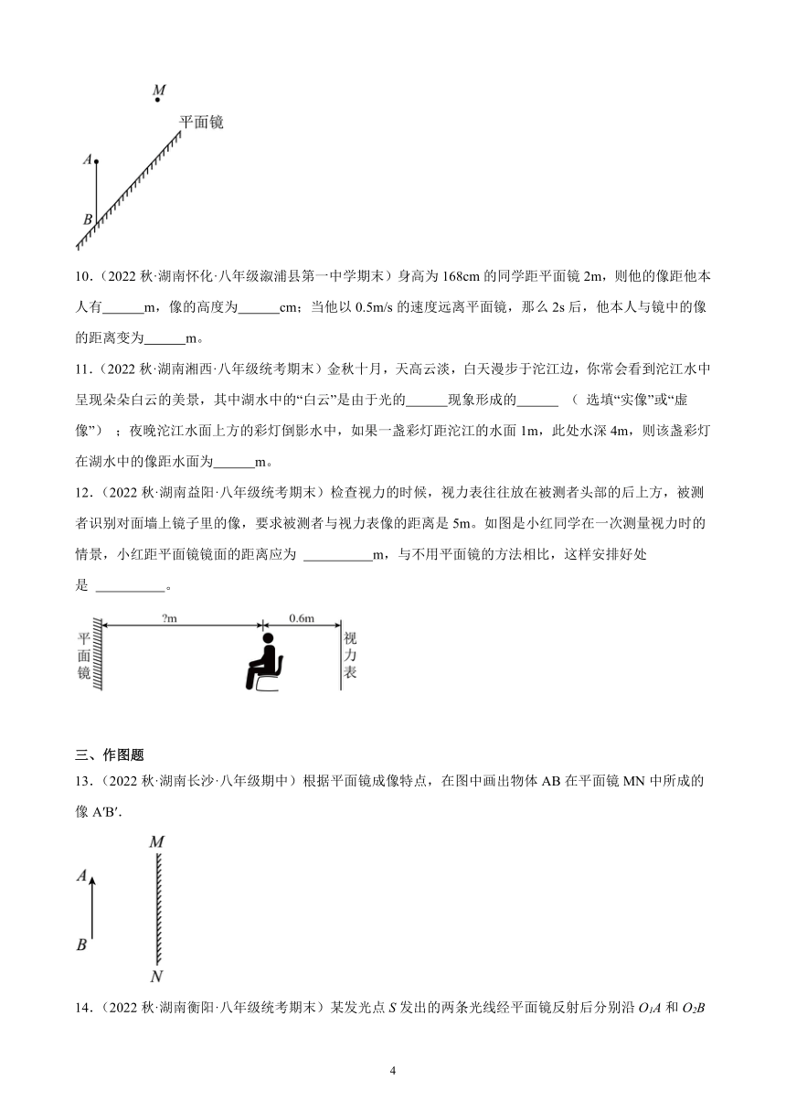 4.3 平面镜成像 同步练习（含答案） 2022－2023学年上学期湖南省各地八年级物理期末试题选编