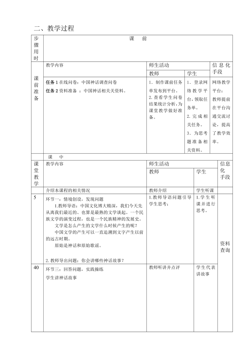 8.文学的起源 教案（表格式） 《中国传统文化（第三版）》（高教版）