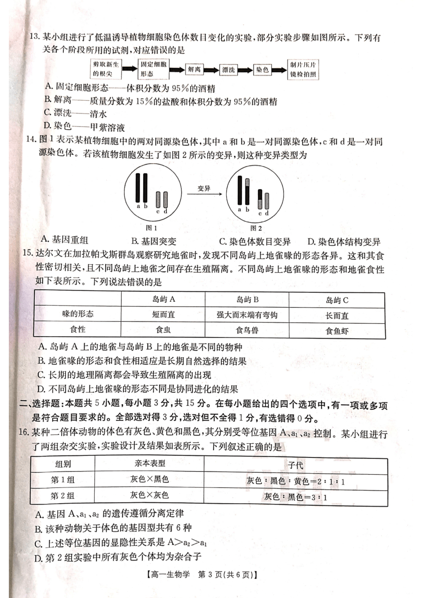 辽宁省部分高中联考2022-2023学年高一下学期7月期末生物试题（PDF版无答案）