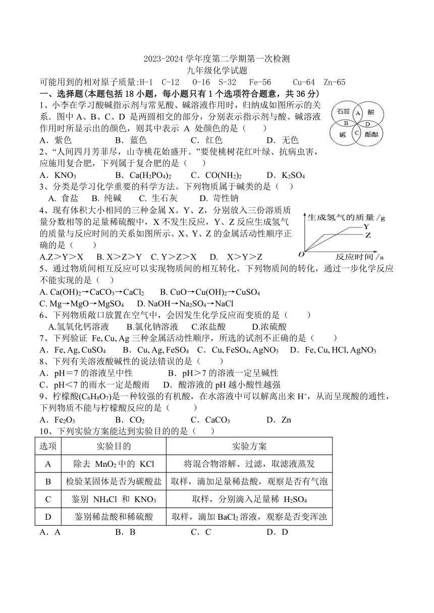 江苏省徐州市大屯矿区第二中学2023-2024学年九年级下学期第一次检测 化学试题（无答案）