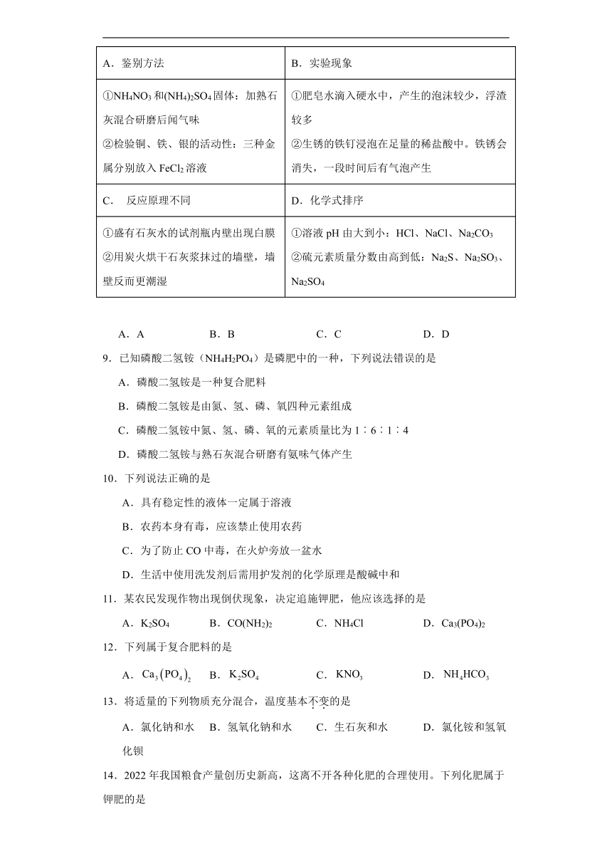 11.2化学肥料课时练习（含答案）人教版化学九年级下册