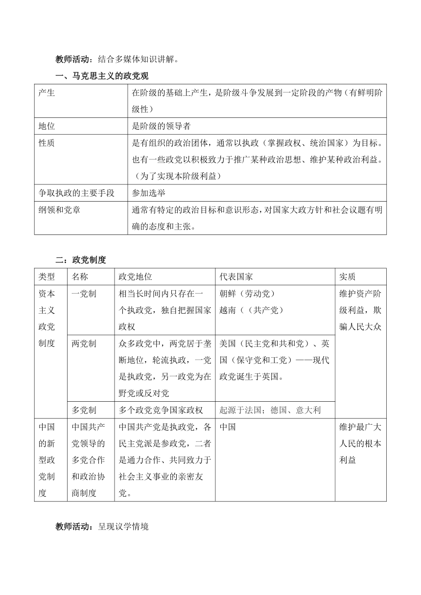 1.3政党和利益集团 教学设计(含部分解析) 高中政治统编版选择性必修1