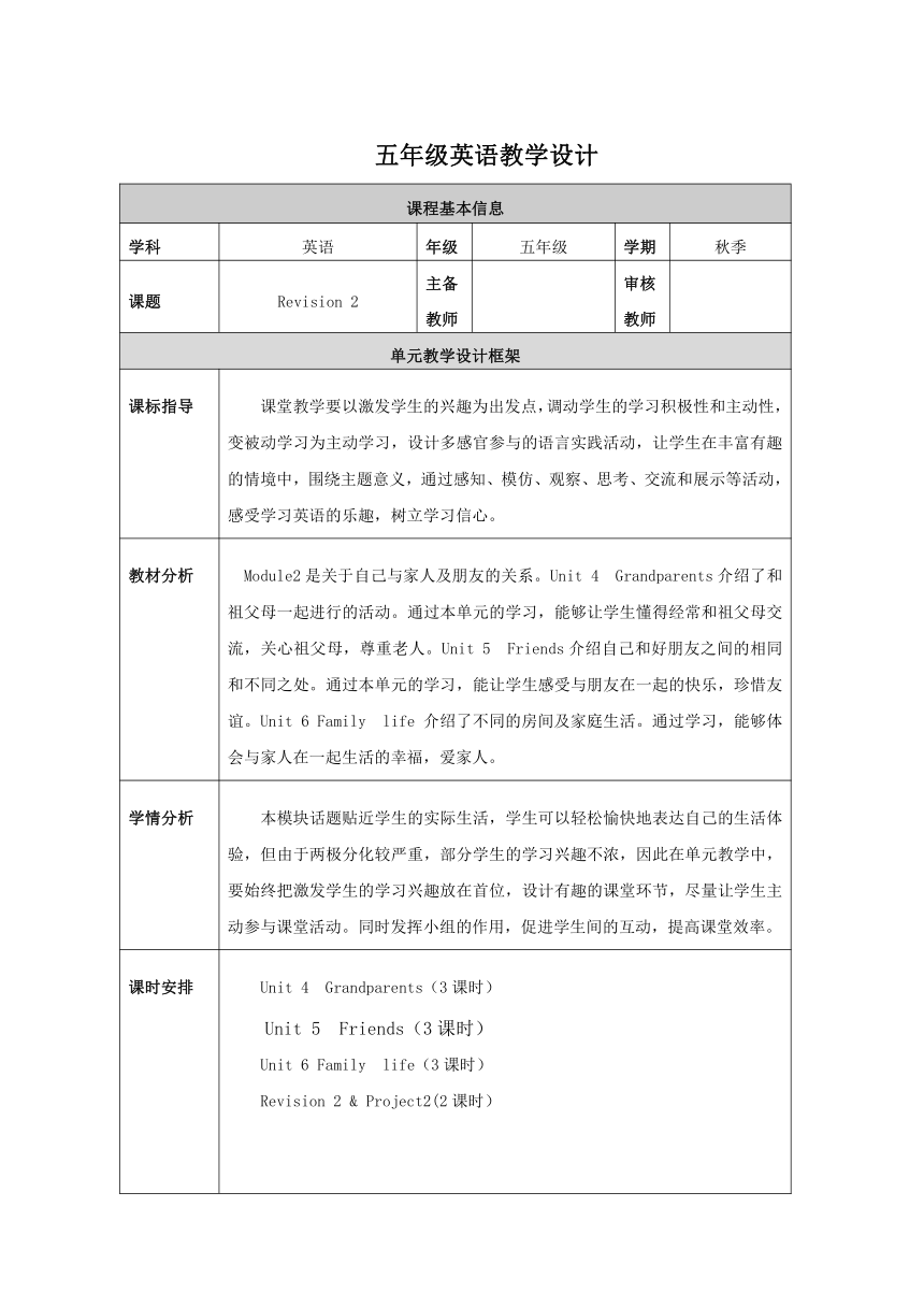Module 4 The natural world Revision 2 教学设计（表格式）
