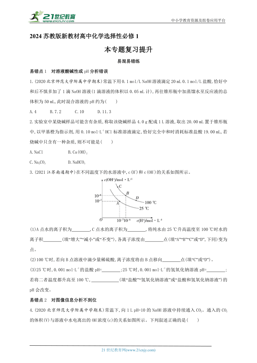 2024苏教版新教材高中化学选择性必修1同步练习--专题3　水溶液中的离子反应题复习提升（含解析）