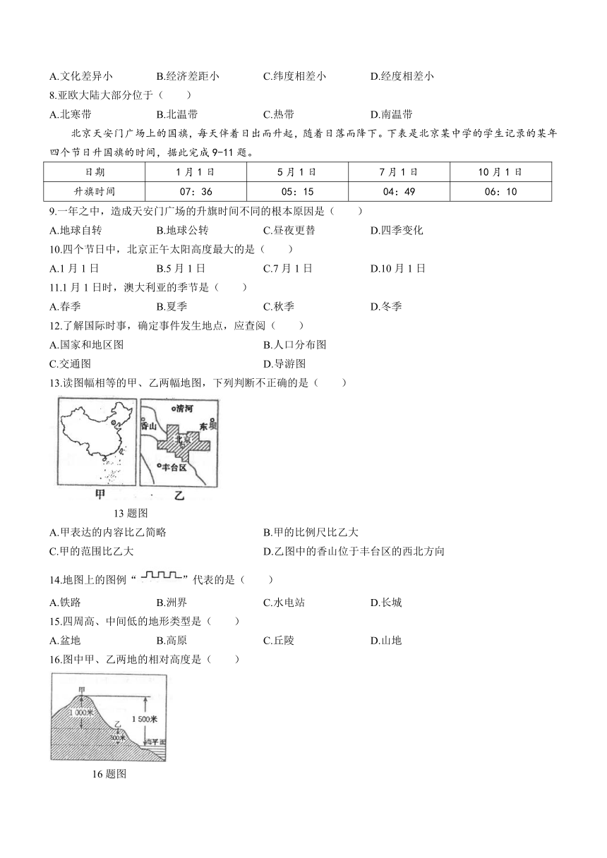 甘肃省庆阳市镇原县2023-2024学年七年级上学期期中地理试题（含答案）