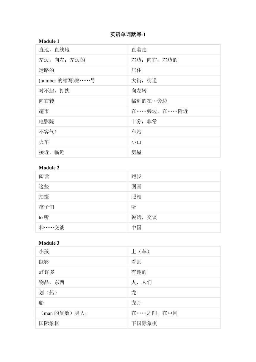 外研版（三起）小学英语四年级上册单词默写