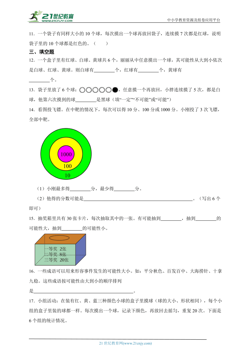 第四单元可能性经典题型（单元测试）数学五年级上册人教版（含答案）