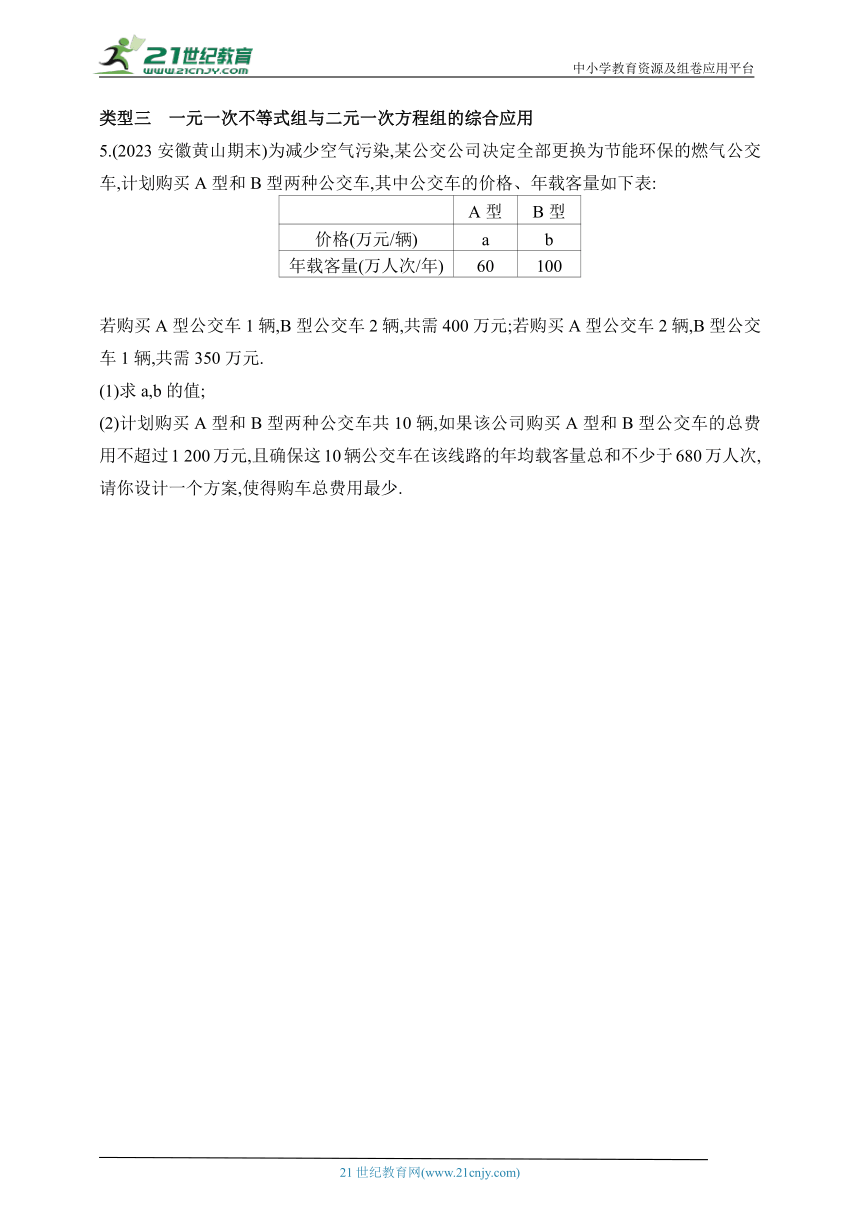 2024沪科版数学七年级下册--专项素养综合全练(三)一元一次不等式(组)的综合应用（含解析）