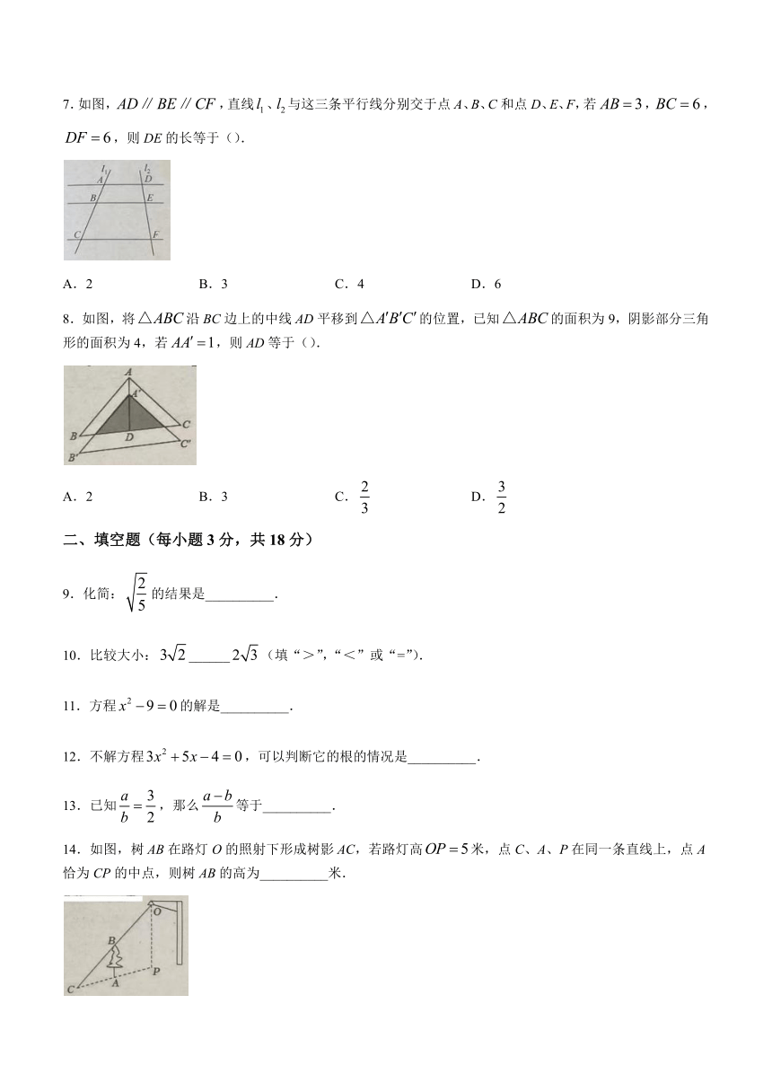 吉林省长春市榆树市2023-2024学年九年级上学期期中数学试题（含答案）