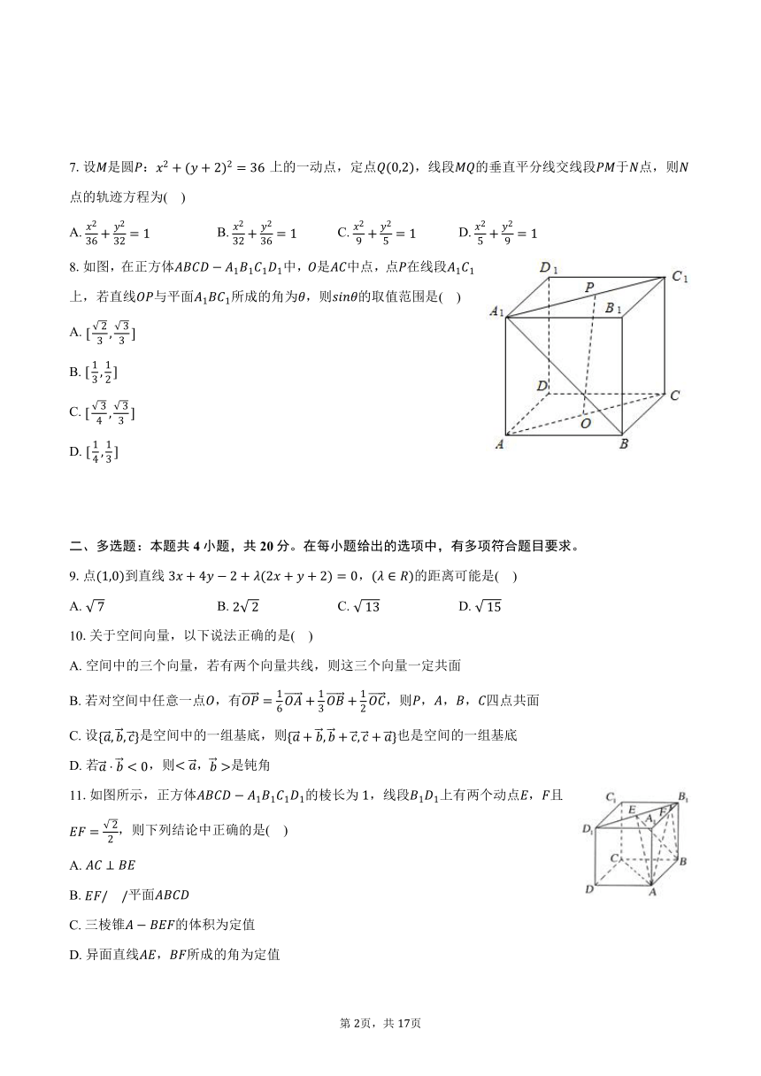 2023-2024学年山东省滨州市惠民县高二（上）期中数学试卷（含解析）