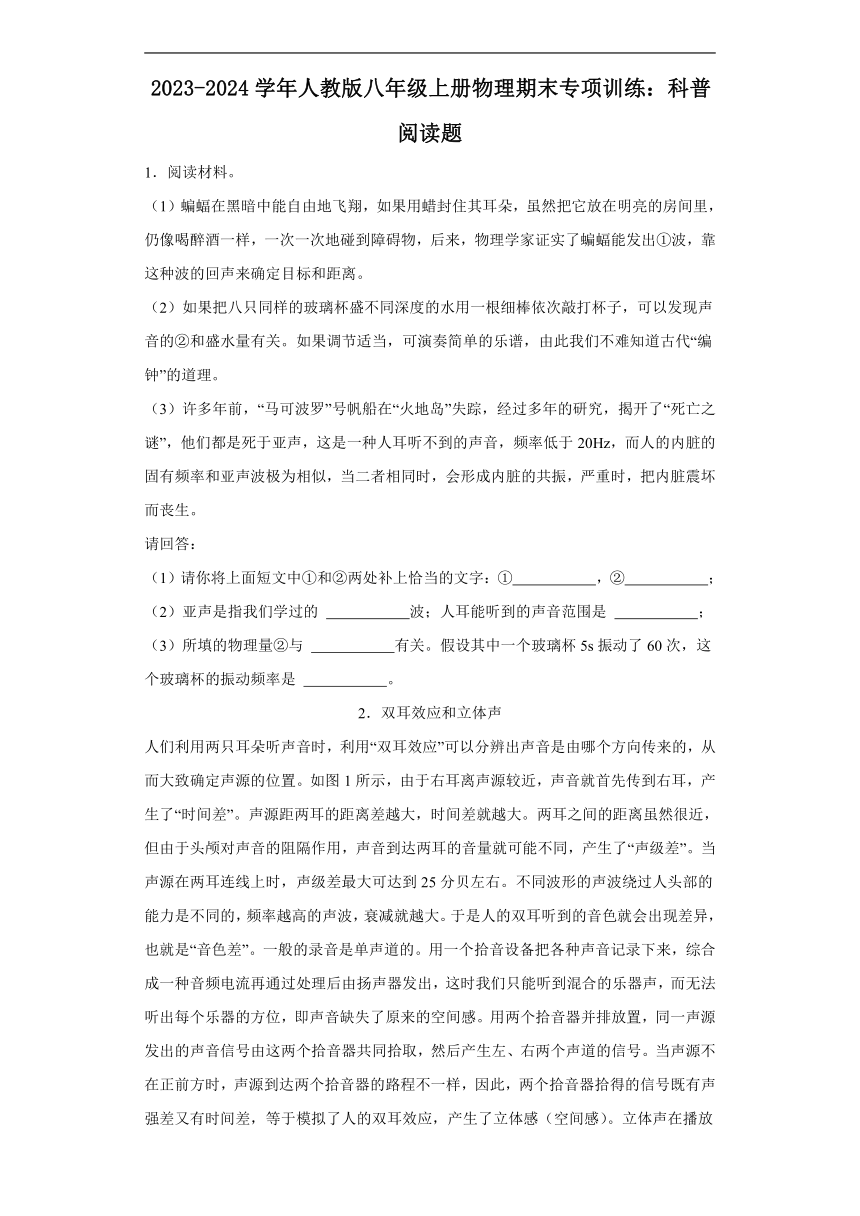 2023-2024学年人教版八年级上册物理期末专项训练：科普阅读题（含答案）