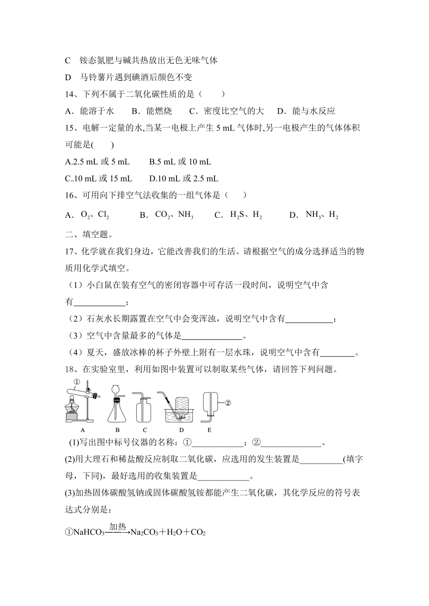 2023—2024学年沪教版（全国）化学九年级上册第2章 身边的化学物质  达标练习(含答案)