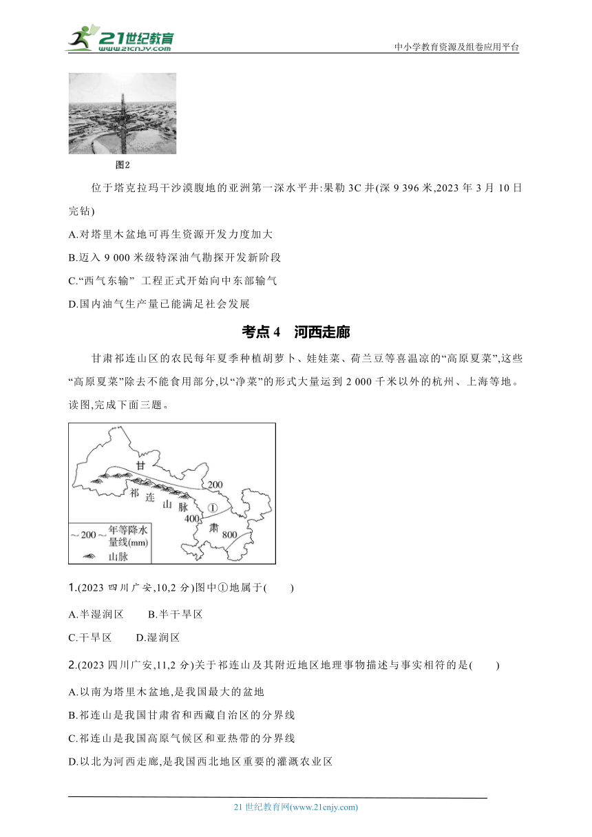 2024年中考地理专题练--主题二　认识中国分区第4讲　西北地区（含解析）