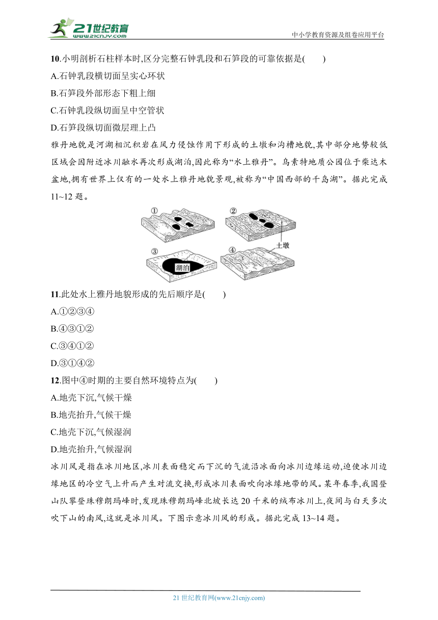 2024浙江专版新教材地理高考第一轮基础练--考点分层练19　风力地貌、喀斯特地貌、冰川地貌、海岸地貌（含解析）