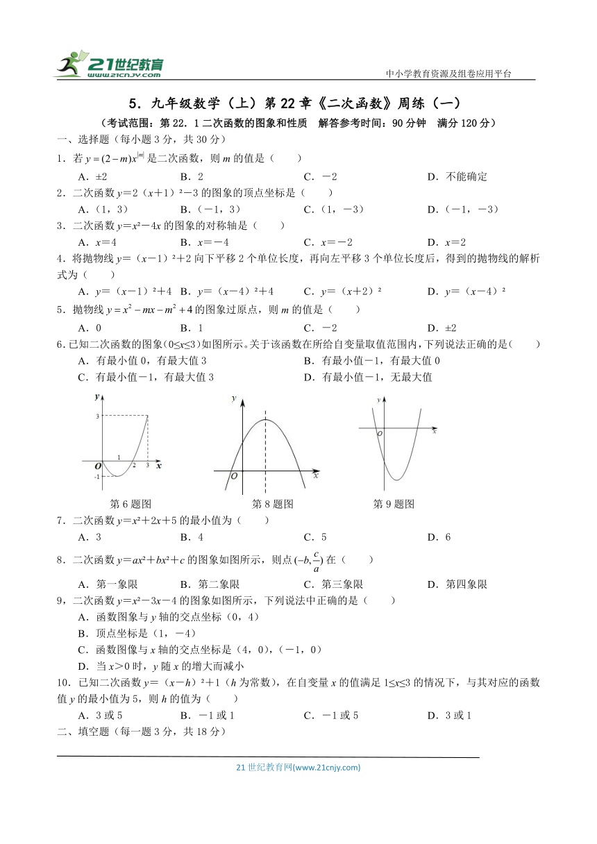 第二十二章 二次函数周练试题一（含答案）