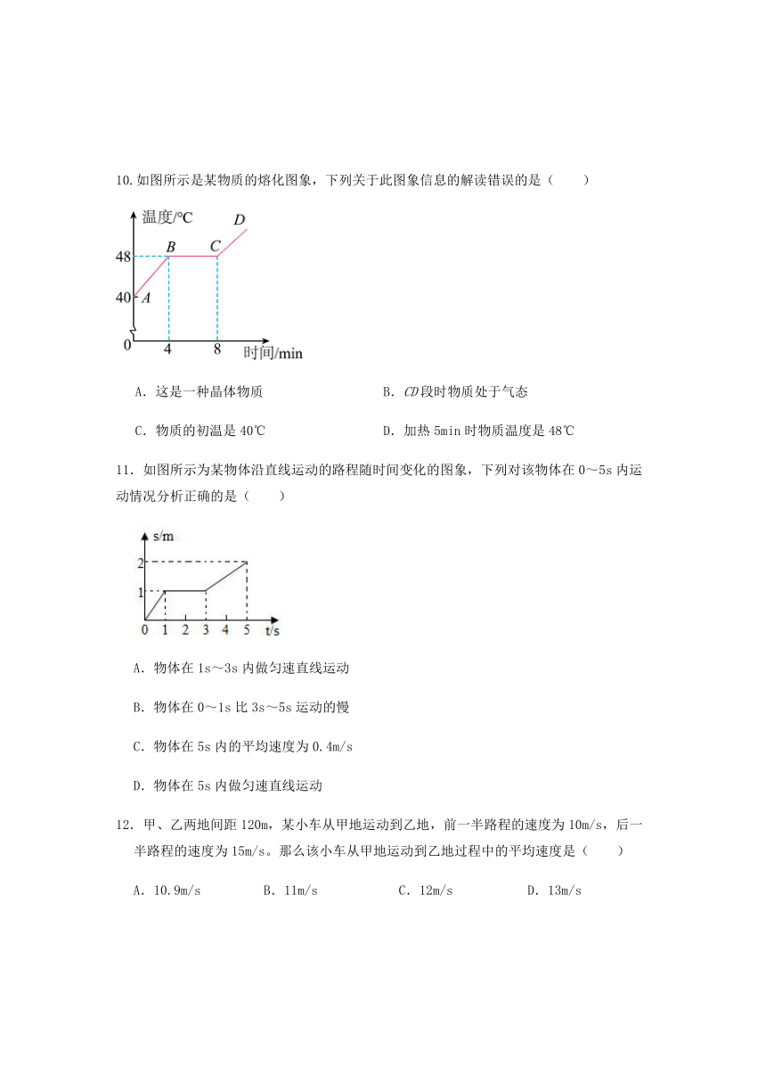 湖南省衡阳市祁东县育贤中学2023-2024学年八年级上学期期中考试物理试题（pdf版 无答案）