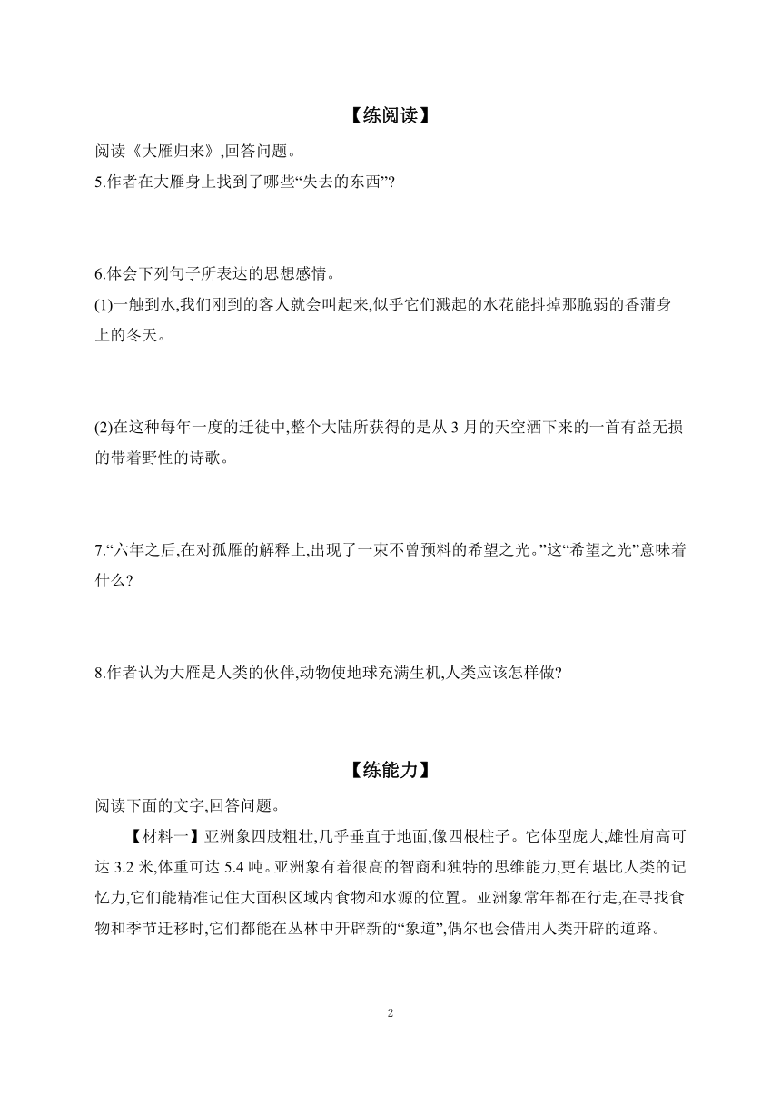 2023-2024学年语文统编版八年级下册课时提高练 7 大雁归来（含解析）