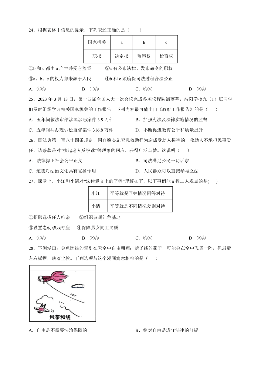 江苏镇江市句容市2022-2023学年八年级下学期道德与法治期末试卷（含解析）