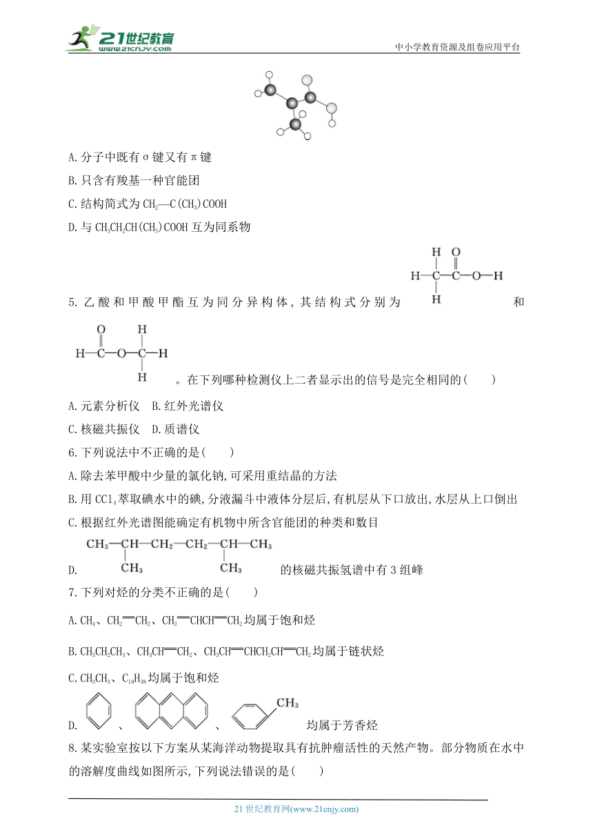 2024人教版高中化学选择性必修3同步练习题--第一章　有机化合物的结构特点与研究方法（含解析）