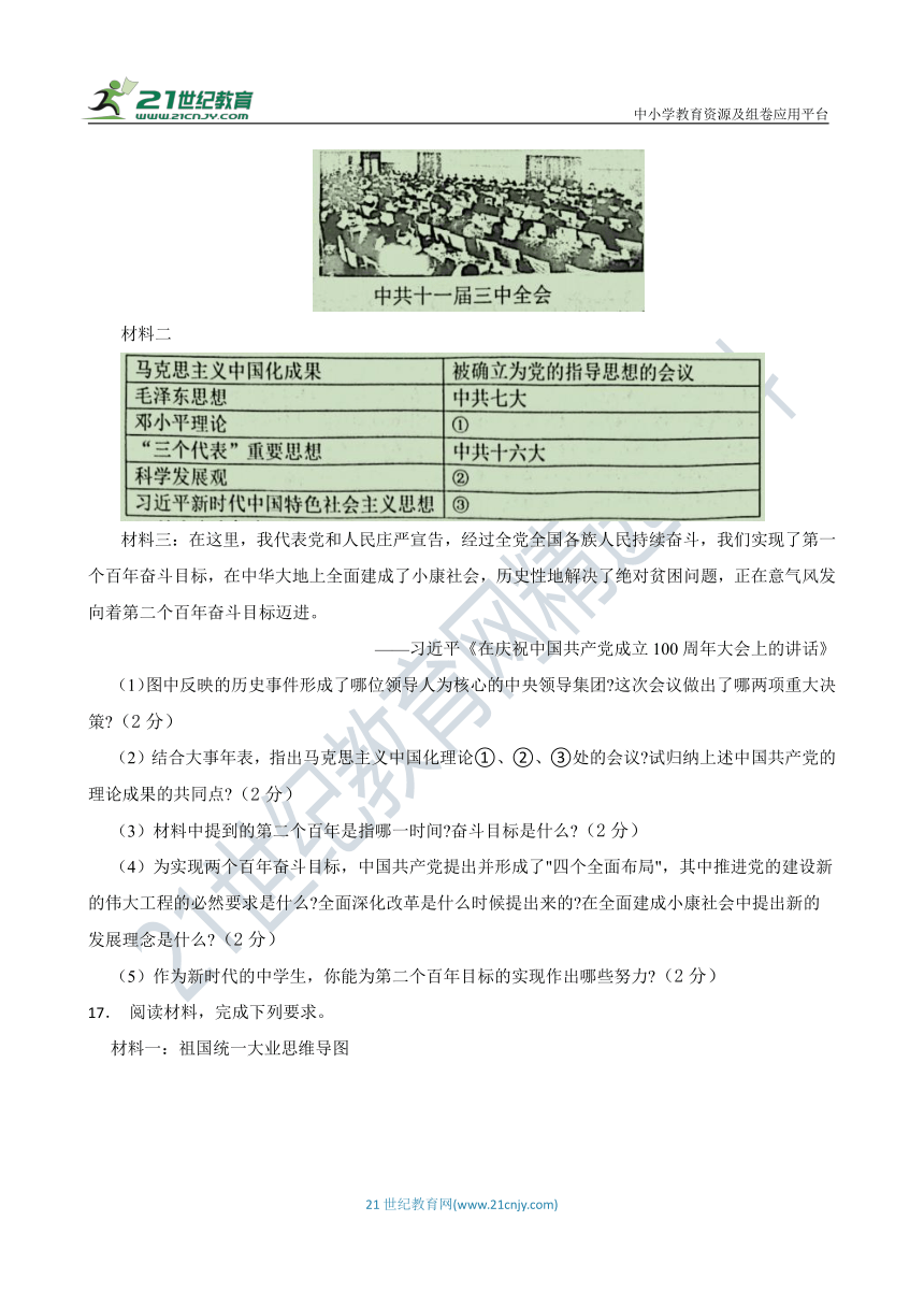 八年级历史下册 开学测试卷 广西版 2023-2024学年度第一学期