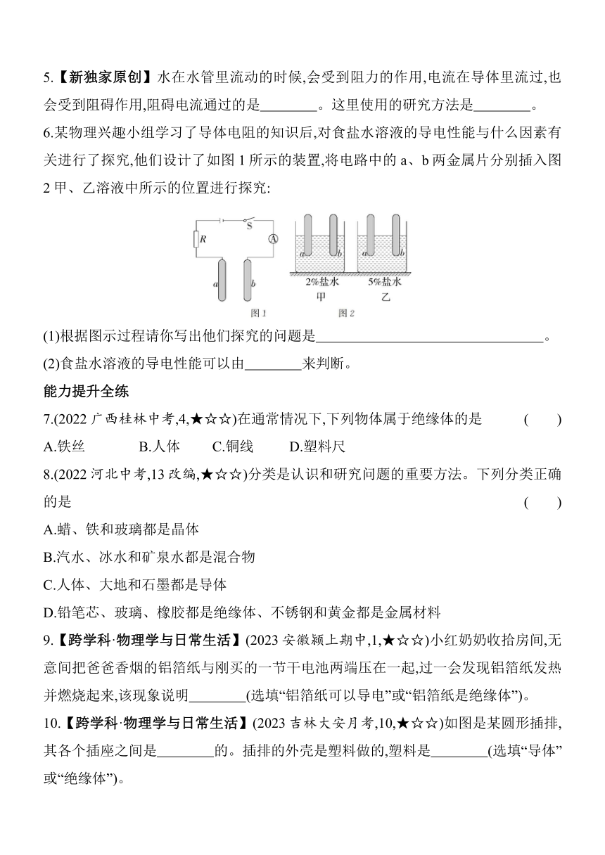 北师大版物理九年级全册11.6不同物质的导电性能素养提升练（含解析）