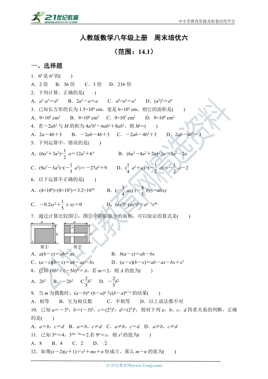 人教版数学八年级上册  周末培优六 （14.1）（含答案）