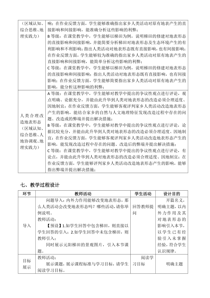 2.3人类活动与地表形态 教案（ 表格式）