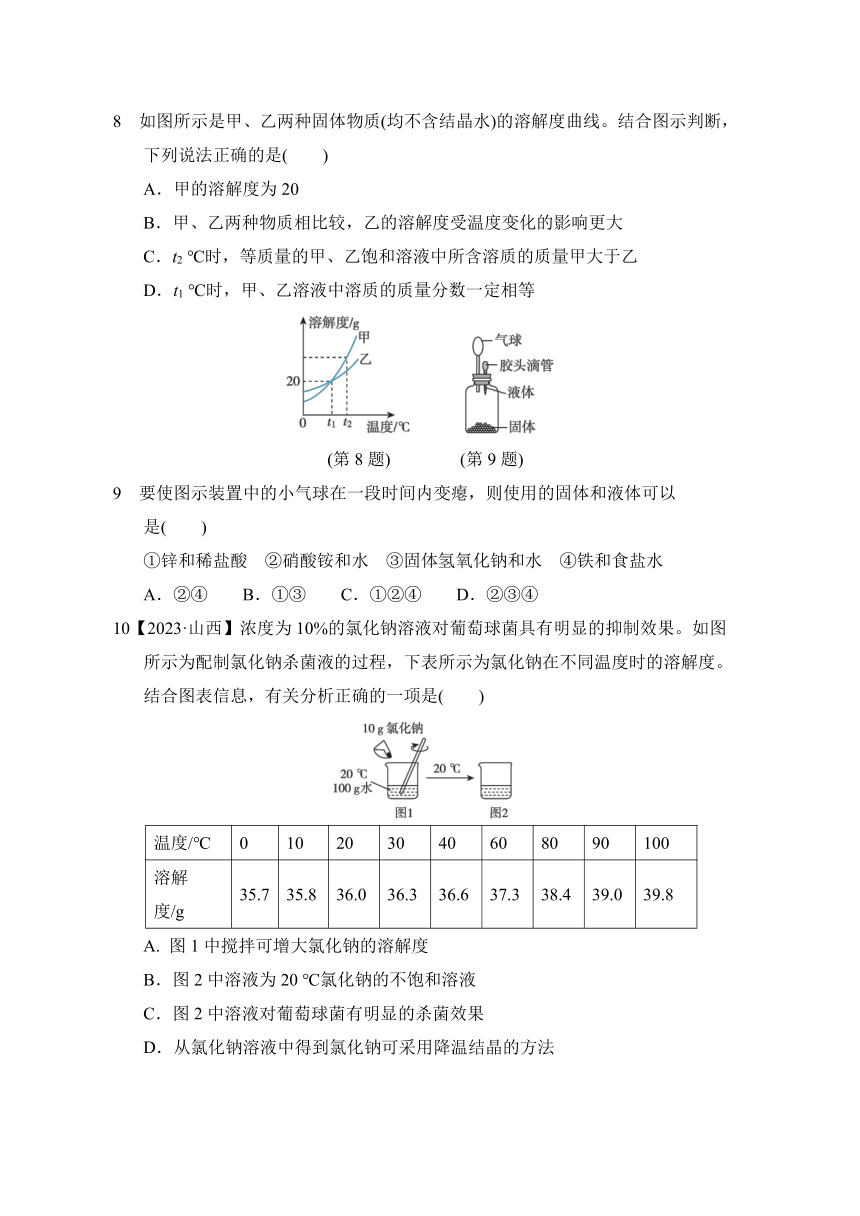 第六章溶解现象综合素质评价（含答案） 沪教版（全国） 九年级下册