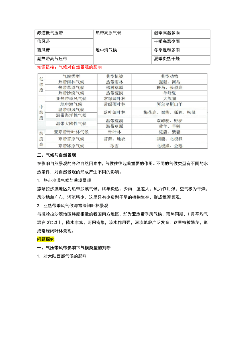 3.3 气压带和风带对气候的影响 讲义 人教版（2019）高中地理选择性必修第一册（含解析）