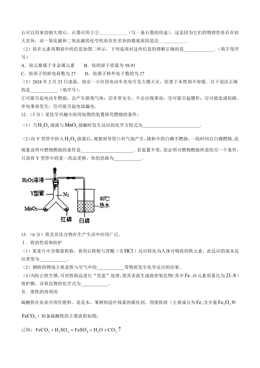 2024年山东省菏泽市东明县中考一模化学试题（含答案）