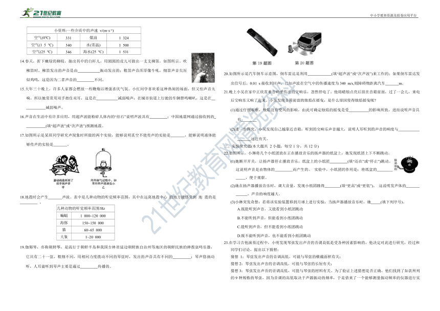 人教版八年级物理上册第2章 声现象 单元复习测试卷（含答案）