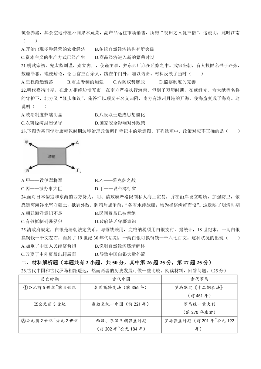 广东省五校联考2023-2024学年高一上学期期中学业质量检测历史试卷（含答案）