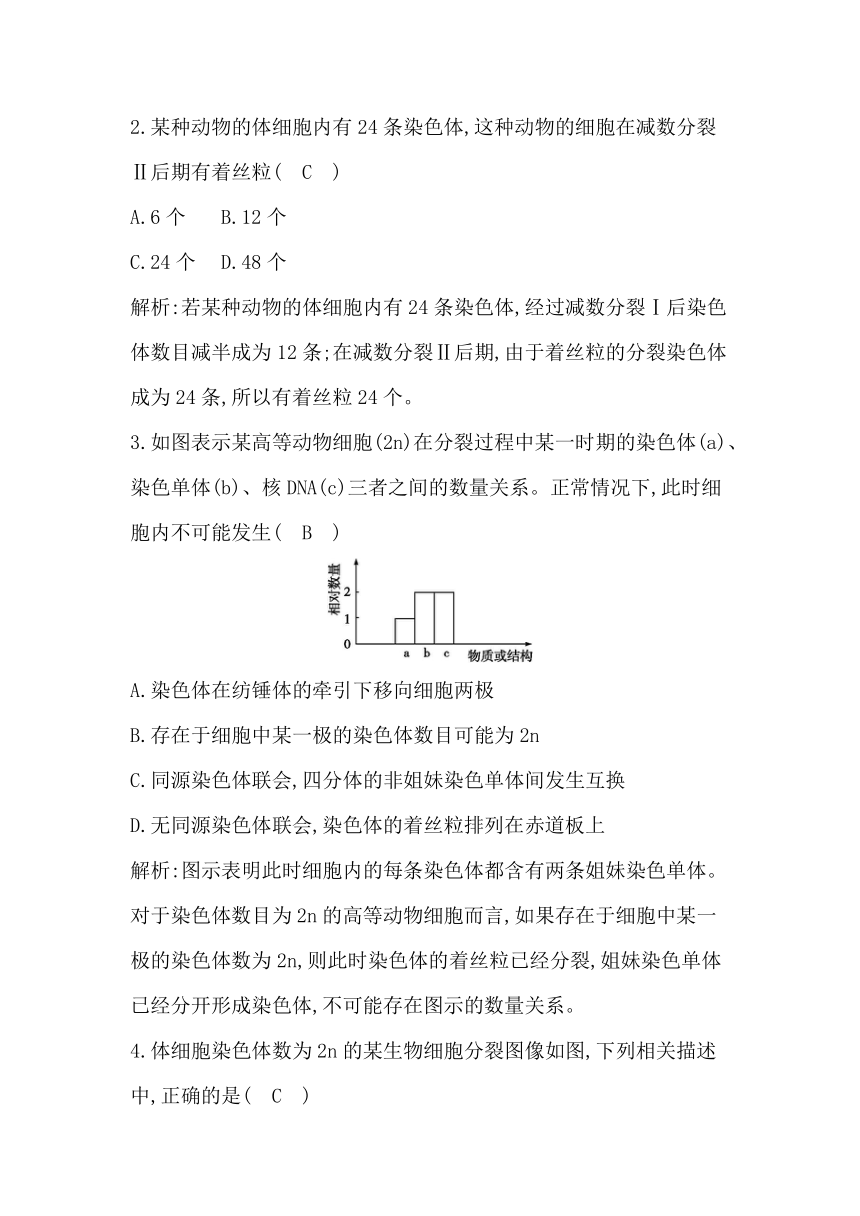 人教生物学必修2分层训练：2-1　减数分裂和受精作用 第1课时　减数分裂（含解析）