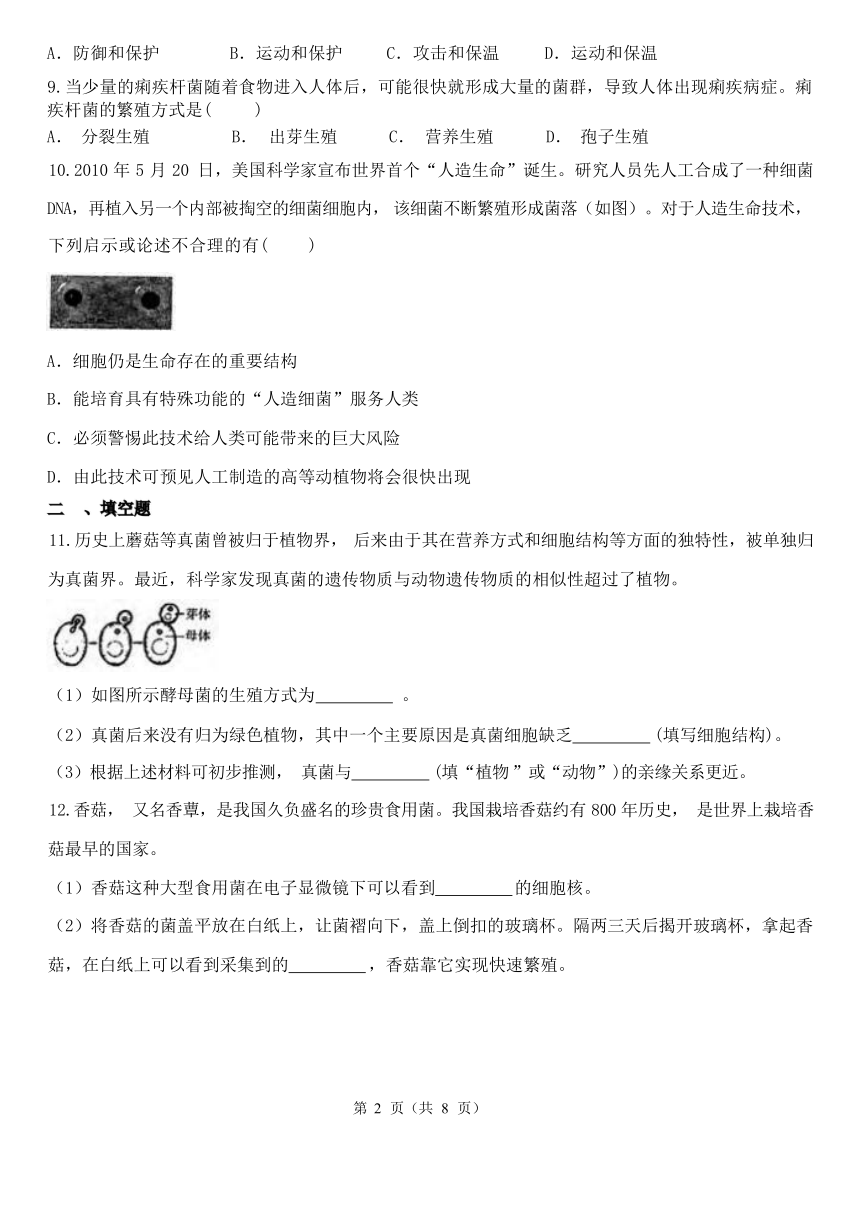 1.6细菌和真菌的繁殖 同步练习（含解析）