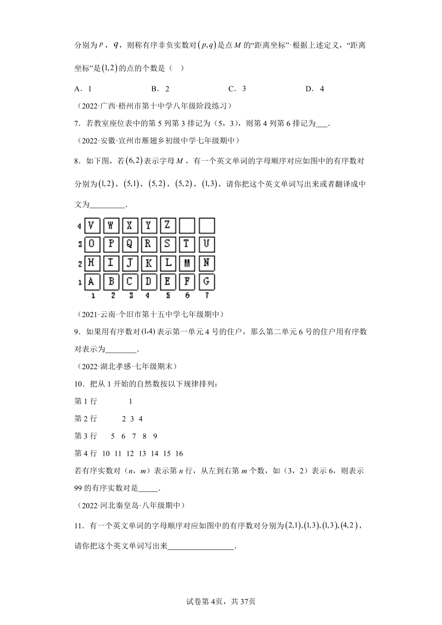 7.1平面直角坐标系 同步讲义（含解析）七年级数学下册人教版