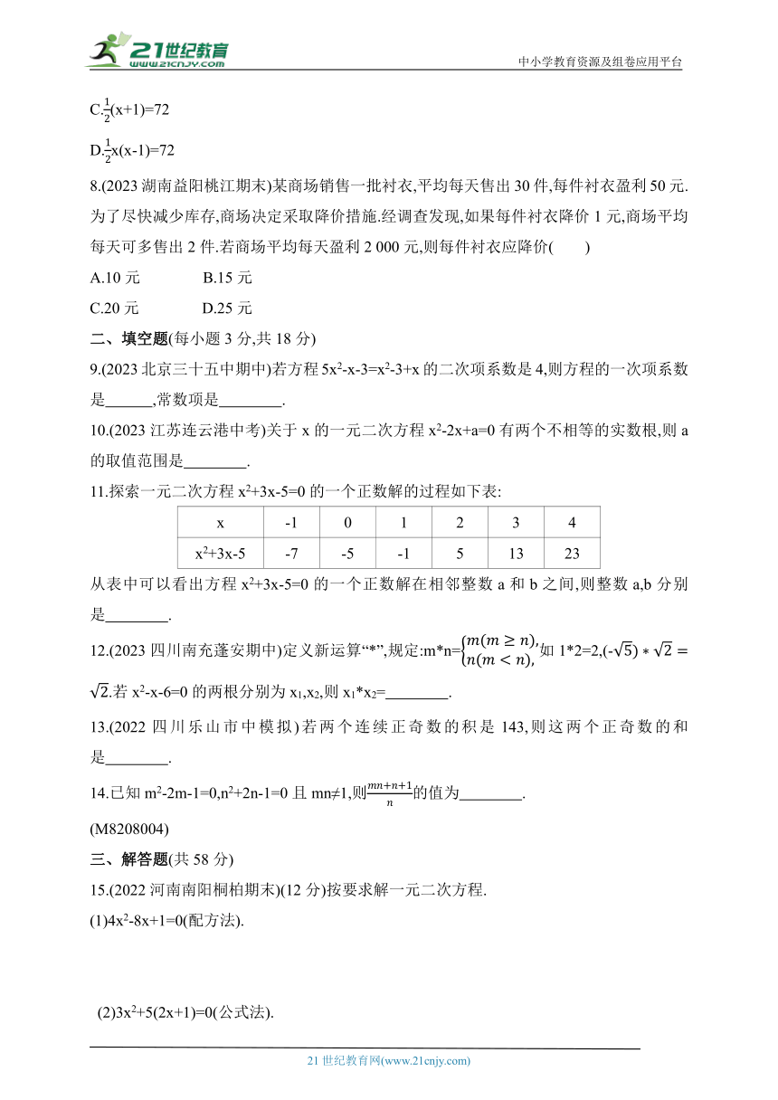 2024五四制鲁教版数学八年级下学期--第八章《一元二次方程》素养综合检测（含解析）