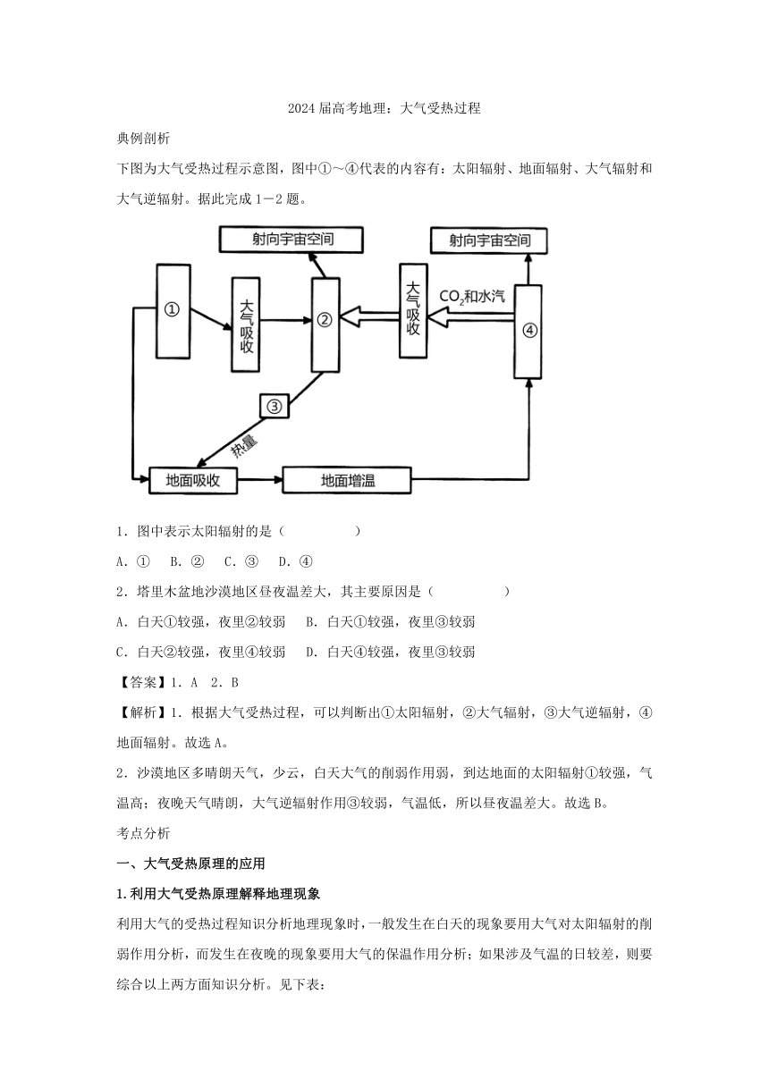 2024届高考地理考法训练学案：大气受热过程（含答案）