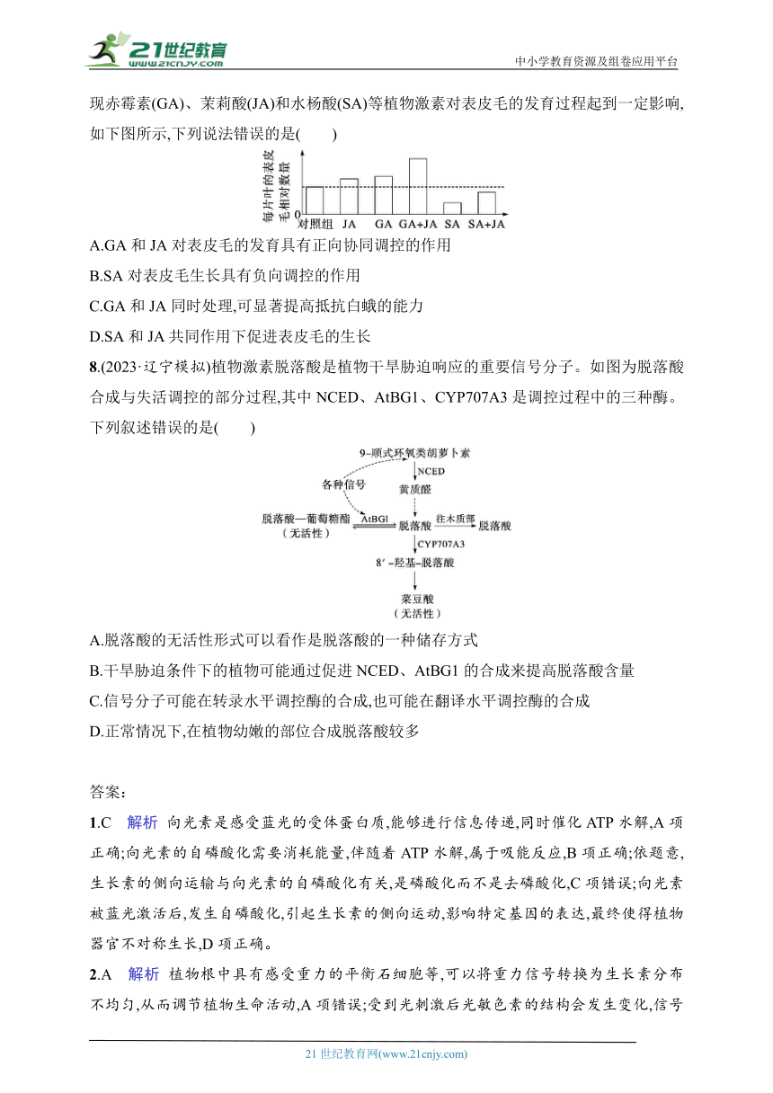 【备考2024】高中生物二轮专题练习  10.植物生命活动的调节（含解析）