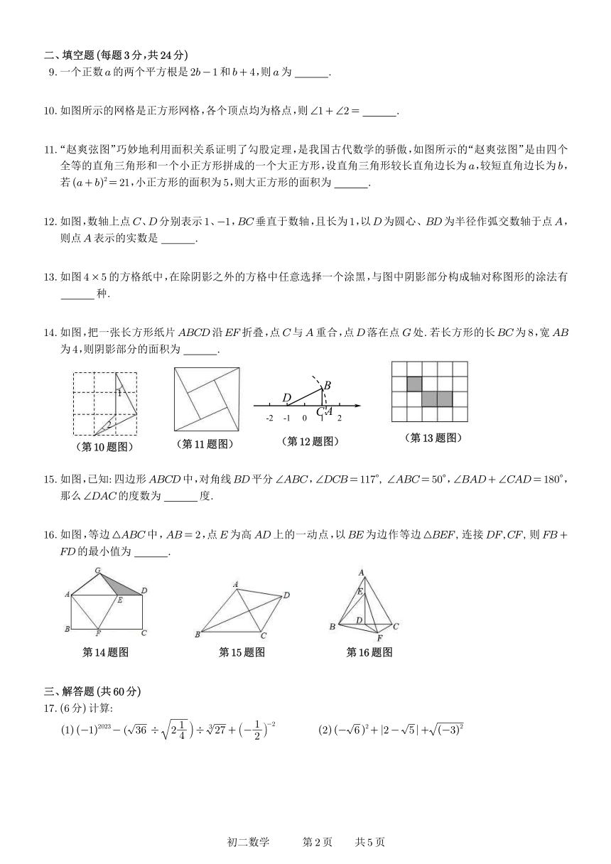 江苏省苏州市星海实验中学2023-2024学年八年级上学期十月练习数学试卷(PDF版无答案)