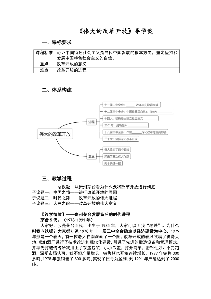 3.1伟大的改革开放 导学案 -2023-2024学年高中政治统编版必修一中国特色社会主义